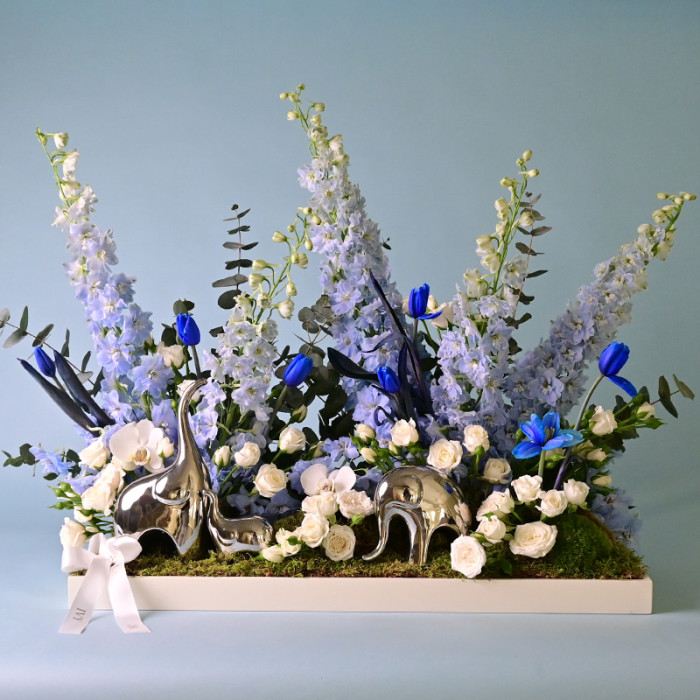 Elephants Blue Tray L